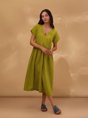 Celtic & Co. Yellow Cotton Wrap Waist Strap Midi Dress - Image 1 of 7