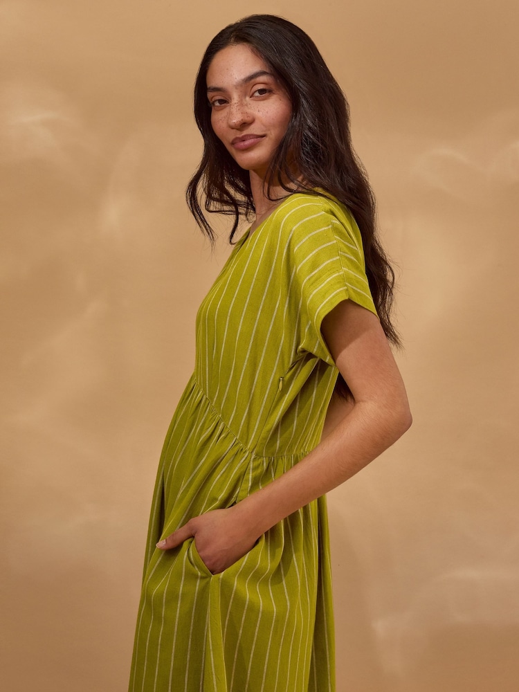 Celtic & Co. Yellow Cotton Wrap Waist Strap Midi Dress - Image 2 of 7