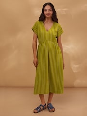 Celtic & Co. Yellow Cotton Wrap Waist Strap Midi Dress - Image 3 of 7