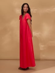 Celtic & Co. Red Linen Blend V-Neck Maxi Swing Dress - Image 2 of 4