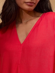 Celtic & Co. Red Linen Blend V-Neck Maxi Swing Dress - Image 4 of 4