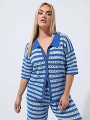 Yours Curve Blue Limited Knitted Shirt - Image 1 of 5