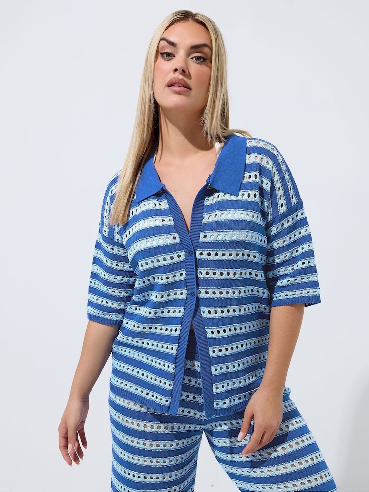 Yours Curve Blue Limited Knitted Shirt - Image 1 of 5