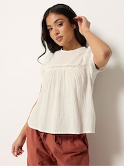 PixieGirl White Crinkle Crochet Top - Image 1 of 4