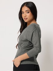 PixieGirl Petite Grey 3/4 Sleeve Wrap Top - Image 3 of 5