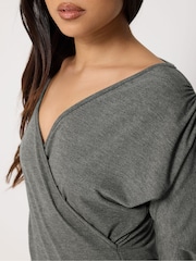 PixieGirl Petite Grey 3/4 Sleeve Wrap Top - Image 4 of 5