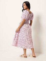 PixieGirl Petite Pink Animal Print Puff Sleeve Midi Dress - Image 3 of 4