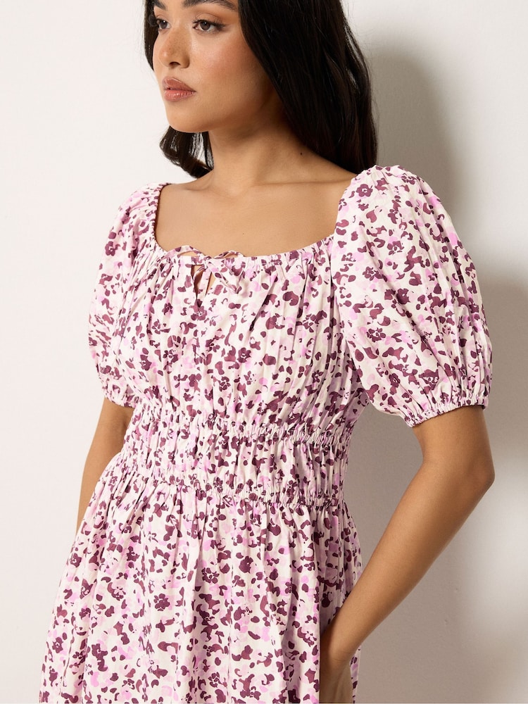 PixieGirl Petite Pink Animal Print Puff Sleeve Midi Dress - Image 4 of 4