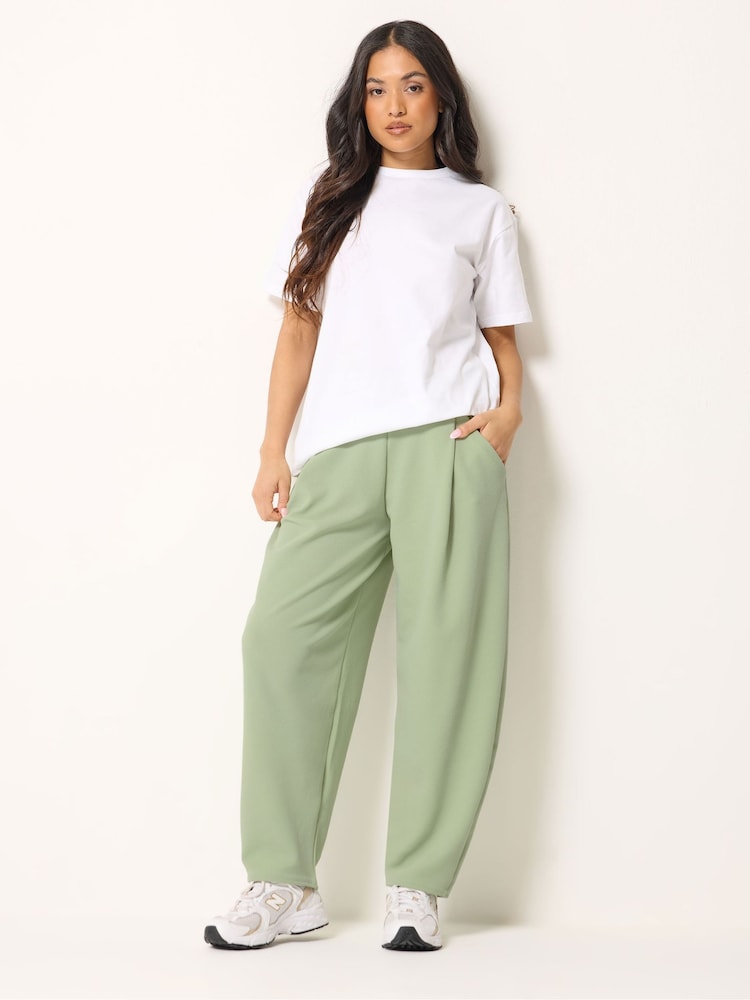 PixieGirl Petite Green Crinkle Barrel Leg Trousers - Image 1 of 5