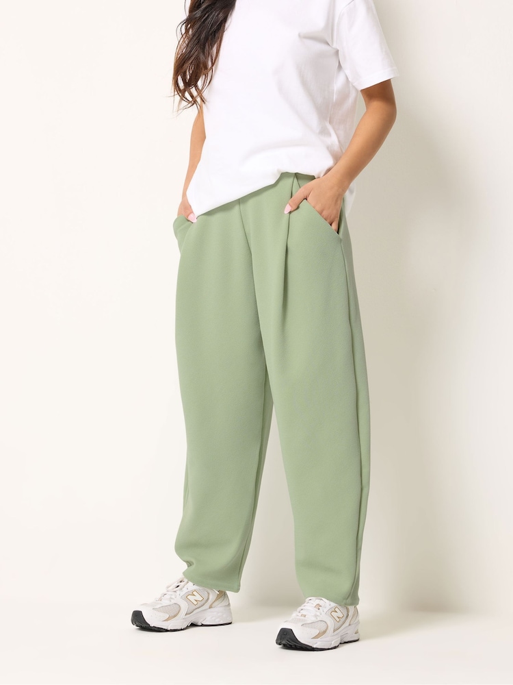 PixieGirl Petite Green Crinkle Barrel Leg Trousers - Image 2 of 5