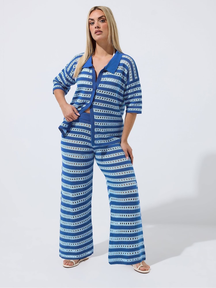 Yours Curve Blue Limited Knitted Trousers - Image 1 of 5 Yours Curve Blue Limited Knitted Trousers - Image 1 of 5