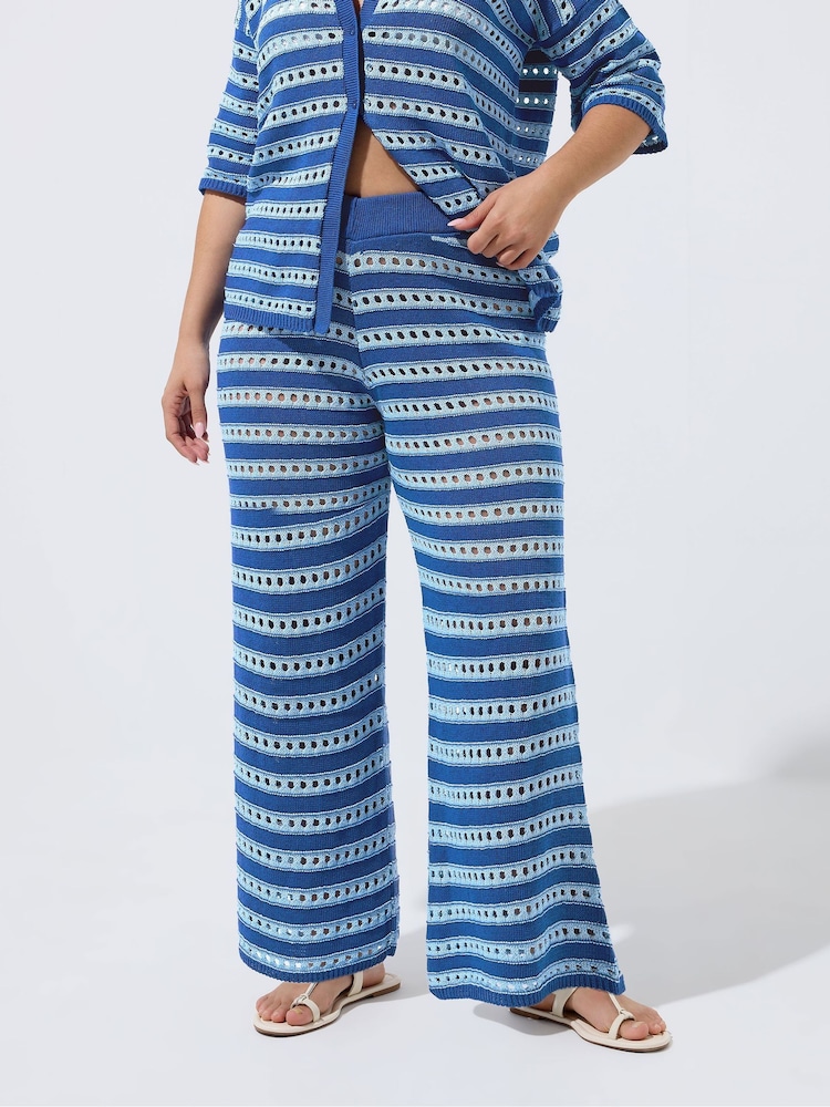 Yours Curve Blue Limited Knitted Trousers - Image 2 of 5 Yours Curve Blue Limited Knitted Trousers - Image 2 of 5