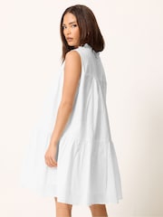 PixieGirl Petite White Frilled Sleeve Tie Neck Embellished Smock Dress - Image 3 of 4