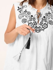 PixieGirl Petite White Frilled Sleeve Tie Neck Embellished Smock Dress - Image 4 of 4