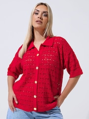 Yours Curve Red Limited Crochet Shirt - Image 1 of 5