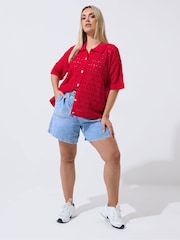 Yours Curve Red Limited Crochet Shirt - Image 2 of 5