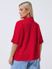 Yours Curve Red Limited Crochet Shirt - Image 3 of 5