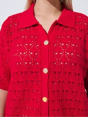 Yours Curve Red Limited Crochet Shirt - Image 4 of 5