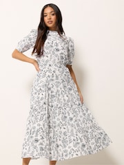 PixieGirl Petite White Floral Tie Neck Tiered Maxi Dress - Image 1 of 5