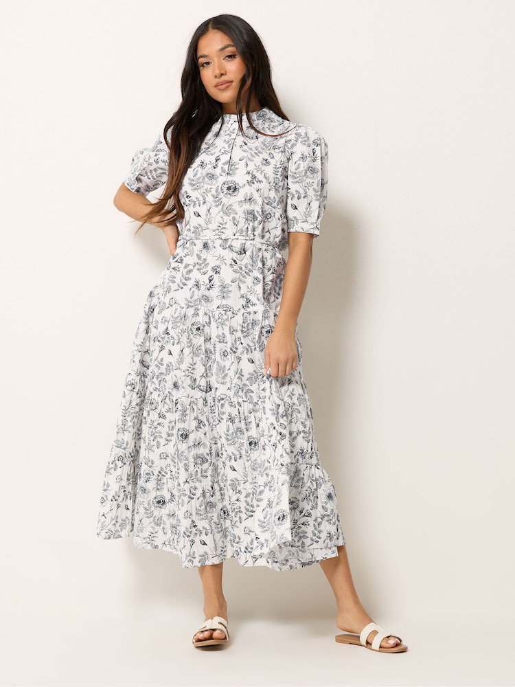 PixieGirl Petite White Floral Tie Neck Tiered Maxi Dress - Image 2 of 5