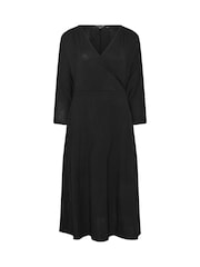 PixieGirl Petite Black 3/4 Sleeve Wrap Midi Dress - Image 2 of 2