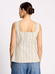 Albaray Cream Linen Stripe Square Neck Button Top - Image 2 of 6