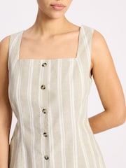 Albaray Cream Linen Stripe Square Neck Button Top - Image 3 of 6