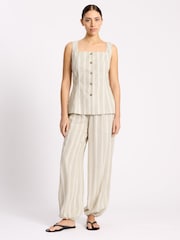 Albaray Cream Linen Stripe Square Neck Button Top - Image 4 of 6