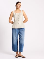 Albaray Cream Linen Stripe Square Neck Button Top - Image 5 of 6