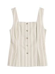 Albaray Cream Linen Stripe Square Neck Button Top - Image 6 of 6