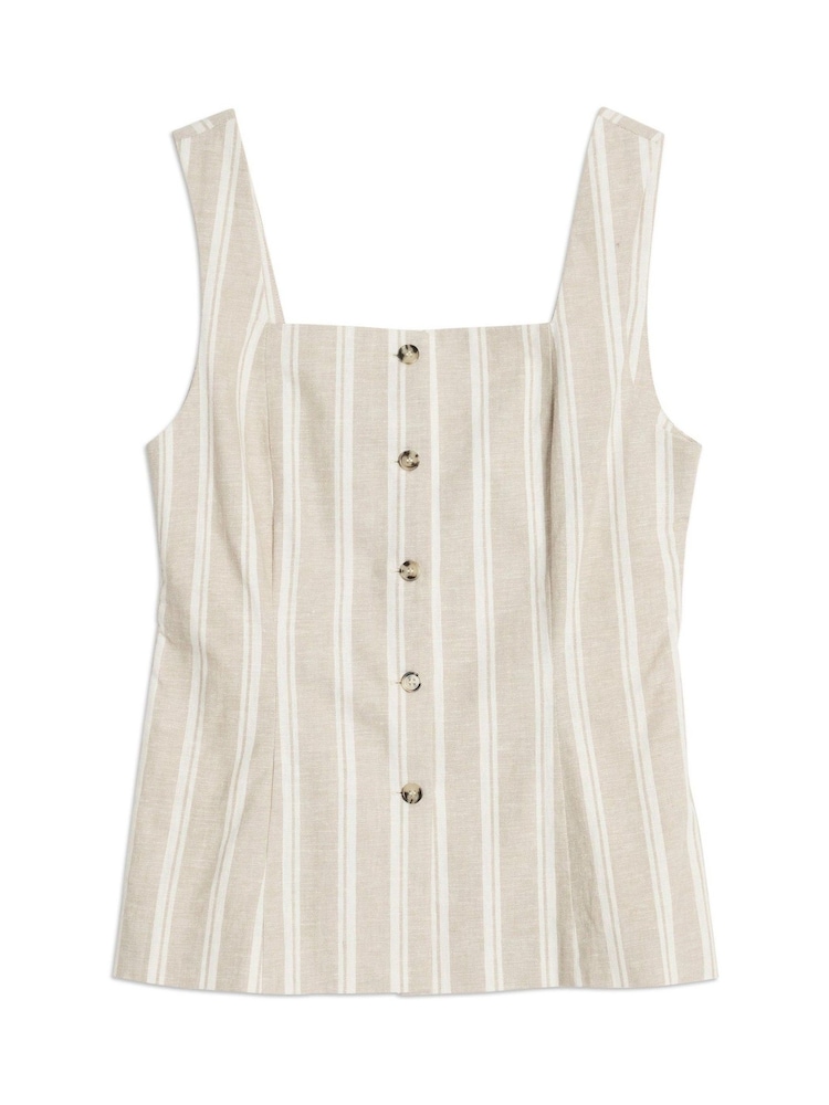 Albaray Cream Linen Stripe Square Neck Button Top - Image 6 of 6