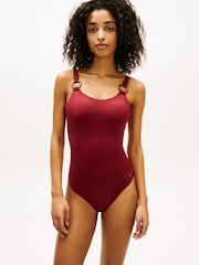 Tommy Hilfiger Red Tortoiseshell Ring Scoop Back Swimsuit - Image 1 of 5