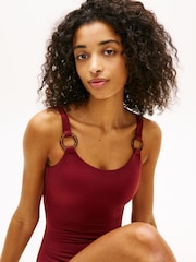 Tommy Hilfiger Red Tortoiseshell Ring Scoop Back Swimsuit - Image 4 of 5