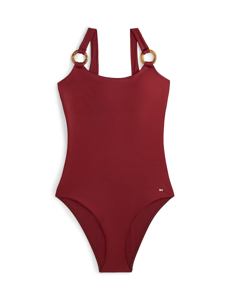 Tommy Hilfiger Red Tortoiseshell Ring Scoop Back Swimsuit - Image 5 of 5