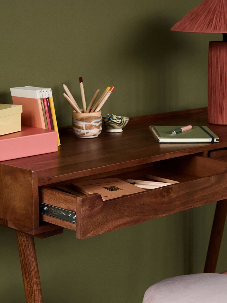 Swoon Mid Brown Southwark Acacia Wood Wide Two Drawer Desk - Image 2 of 6