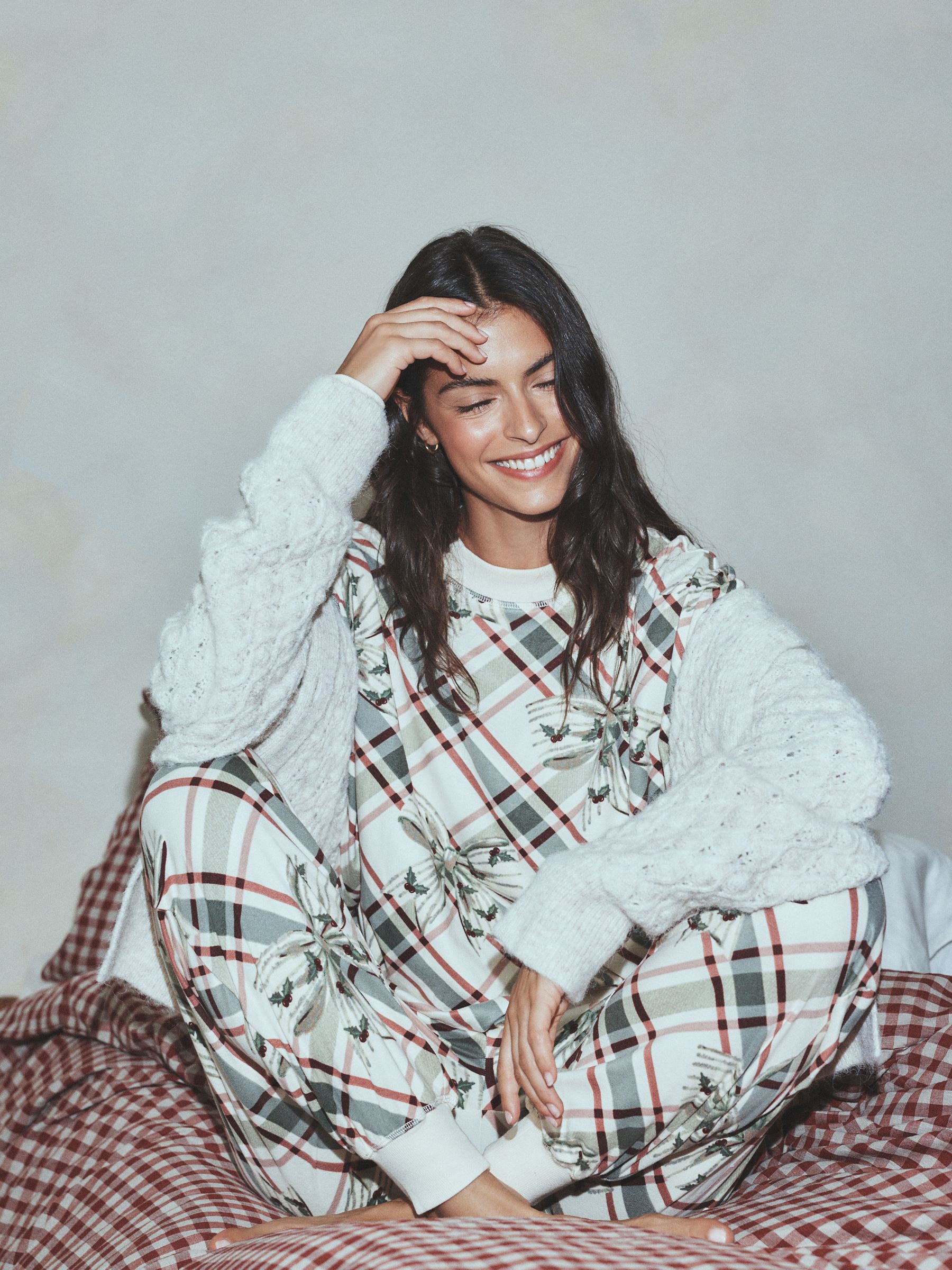Buy Oatmeal Argyle Bows Cosy Long Sleeve Pyjamas Set from Next Czech ...