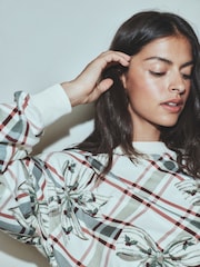 Oatmeal Argyle Bows Cosy Long Sleeve Pyjamas - Image 6 of 10
