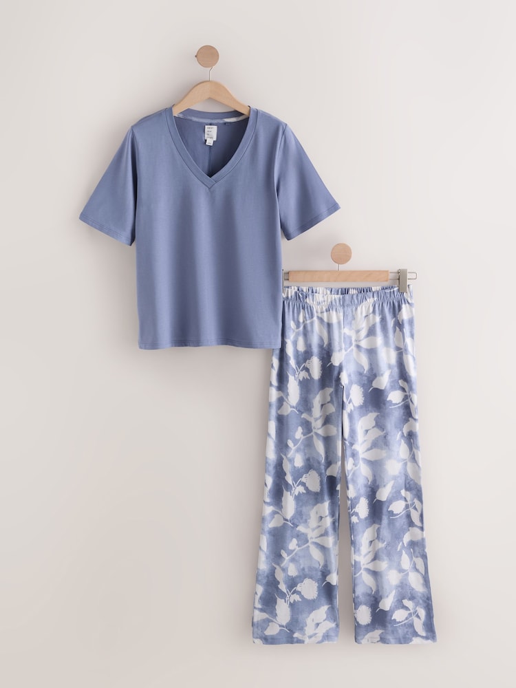 Blue Leaves Short Sleeve Pyjamas - Image 1 of 3 Blue Leaves Short Sleeve Pyjamas - Image 1 of 3