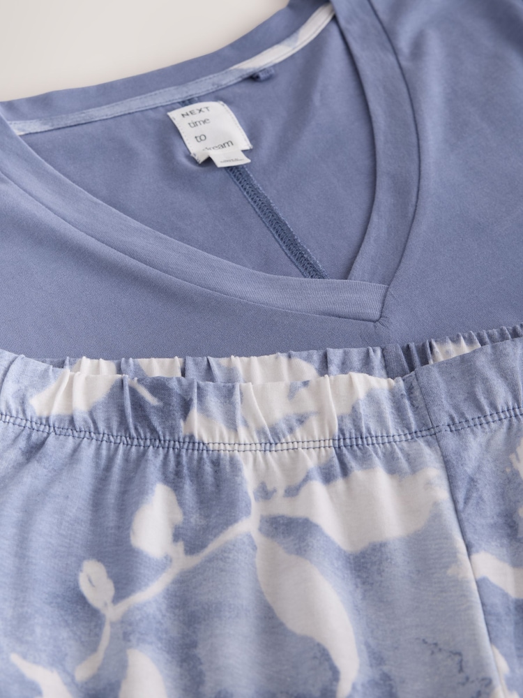 Blue Leaves Short Sleeve Pyjamas - Image 3 of 3 Blue Leaves Short Sleeve Pyjamas - Image 3 of 3