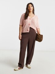 Simply Be Pink Floral Button Cable Cardigan - Image 1 of 4