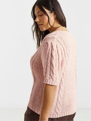 Simply Be Pink Floral Button Cable Cardigan - Image 2 of 4