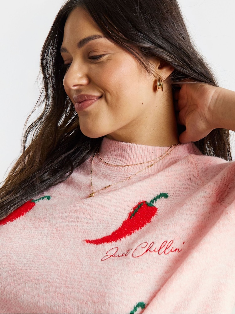 Simply Be Pink Just Chillin' Knitted T-Shirt - Image 4 of 4