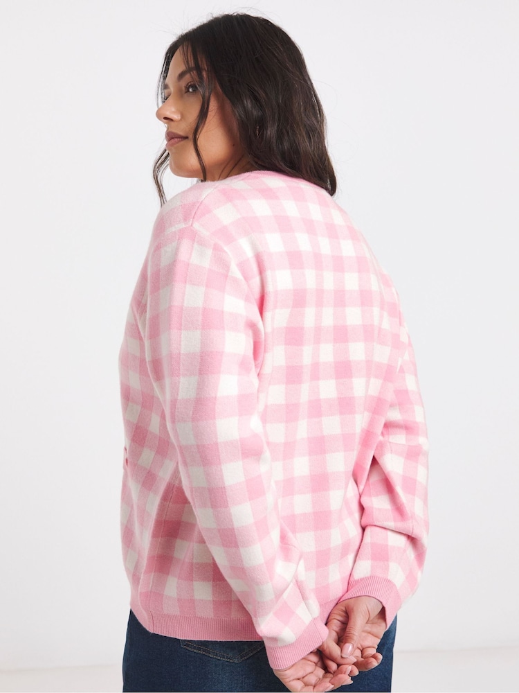 Simply Be Gingham Crew Neck Cardigan - Bild 2 von 4 Simply Be Gingham Crew Neck Cardigan - Bild 2 von 4