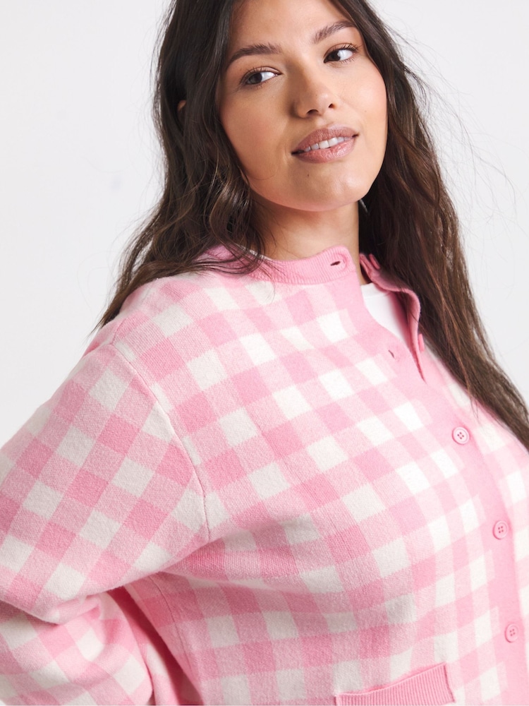 Simply Be Gingham Crew Neck Cardigan - Bild 4 von 4 Simply Be Gingham Crew Neck Cardigan - Bild 4 von 4