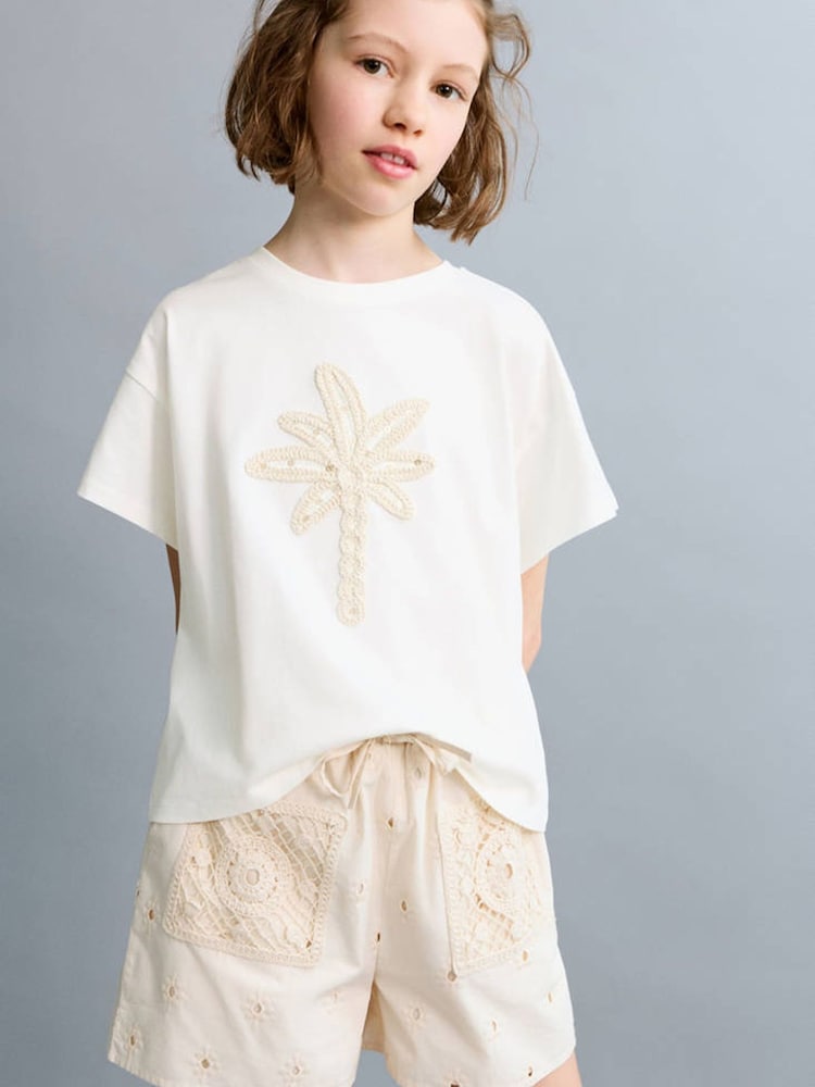 Mango Nude Broderie Crotchet Shorts - Image 1 of 4