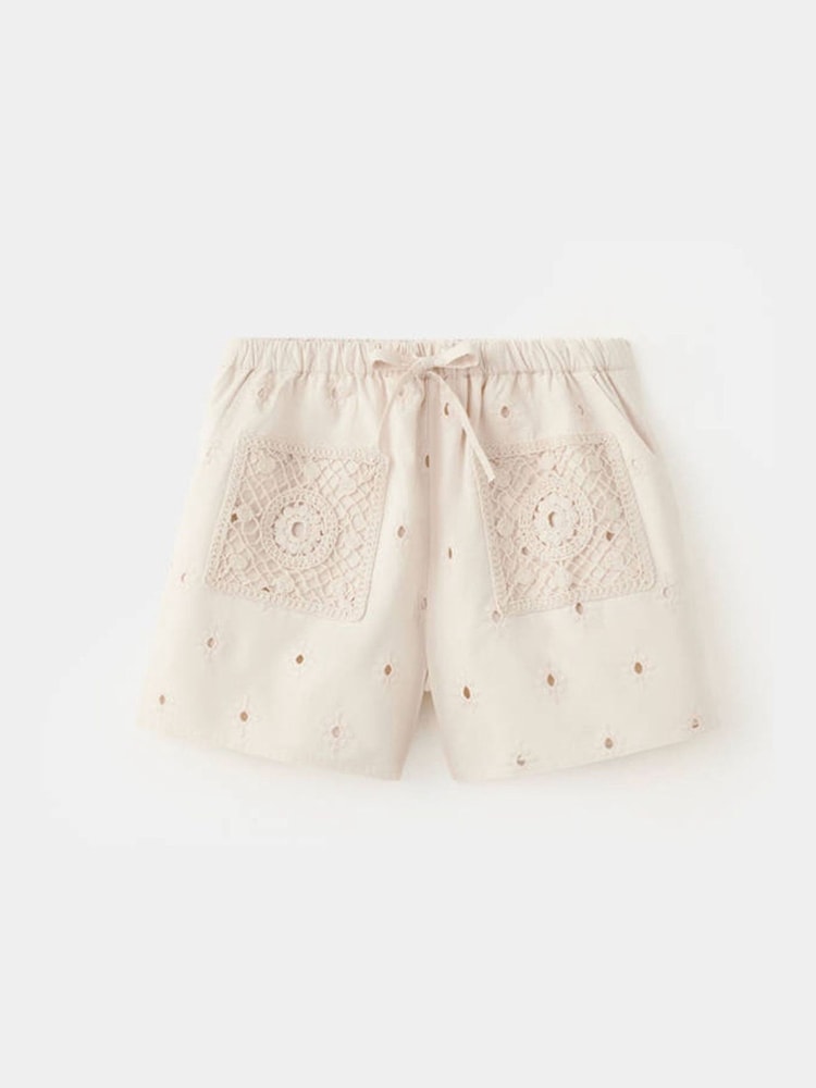 Mango Nude Broderie Crotchet Shorts - Image 2 of 4