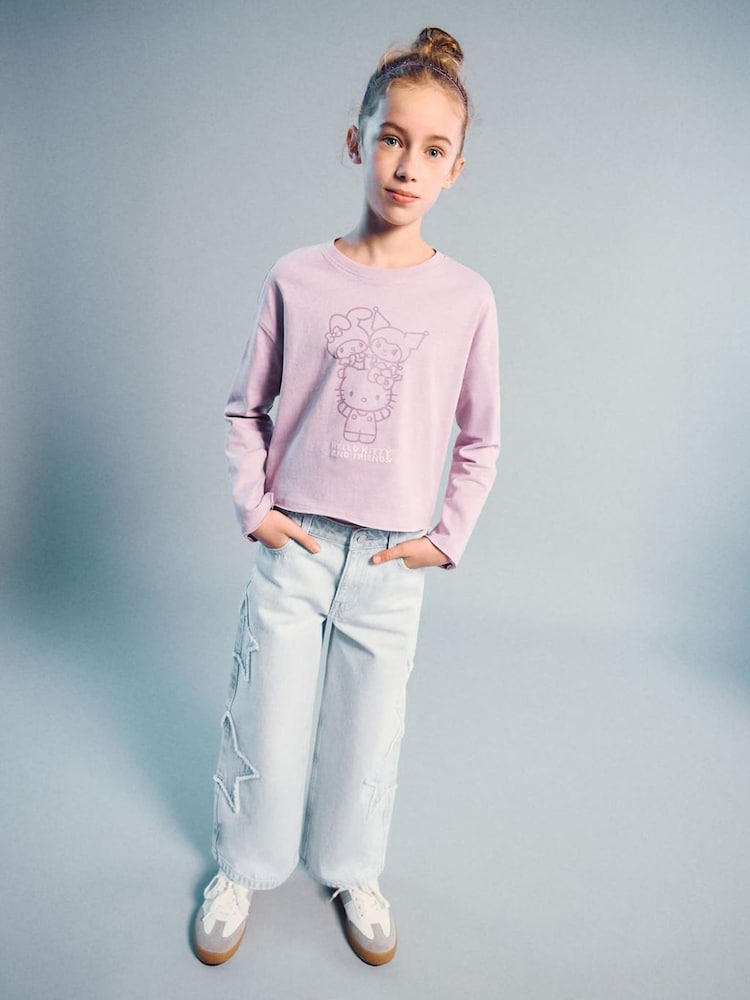 Mango Blue WIde Leg Star Denim Jeans - Image 1 of 5