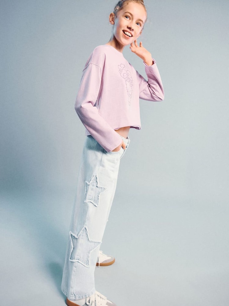 Mango Blue WIde Leg Star Denim Jeans - Image 2 of 5