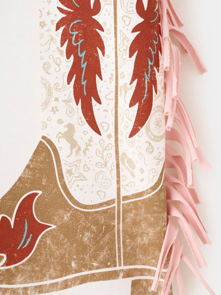 Mango White Printed Fringe T-Shirt - Image 4 of 4