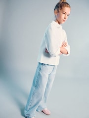 Mango Blue Wide Leg Heart Pocket Jeans - Image 1 of 5